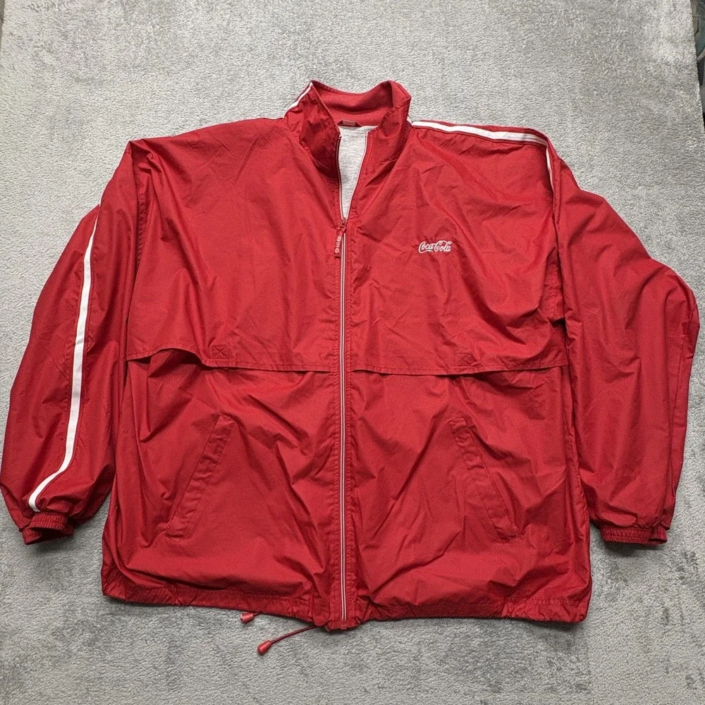 Coca-Cola Jacket Mens 2XL Red White‎ Full Zip Windbreaker Elite Patch Logo Retro